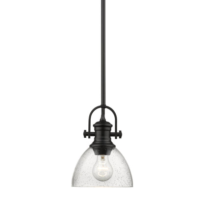 Yep by Golden Lighting Hines 1-light 7in Pendant in Matte Black and Seeded Glass - - Golden Lighting