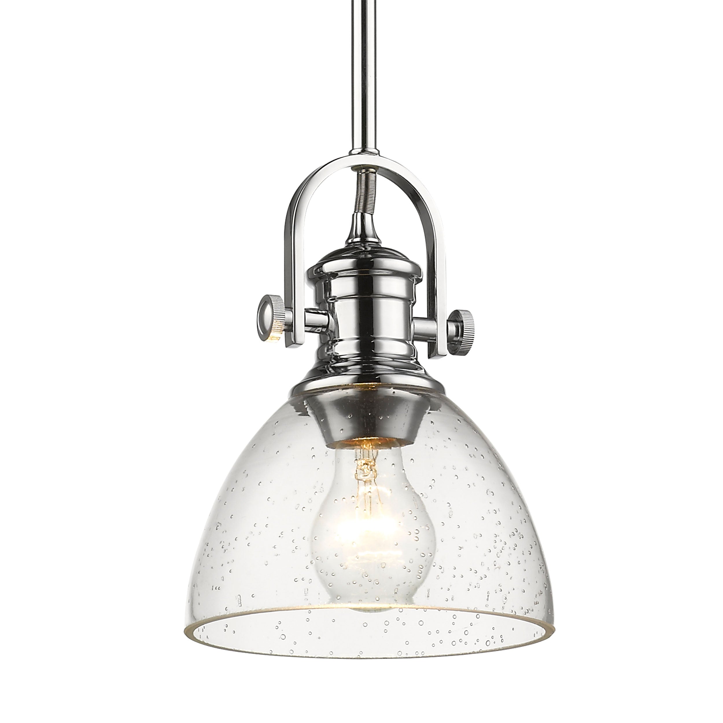 Yep by Golden Lighting Hines 1-light 7in Pendant in Chrome and Seeded Glass
