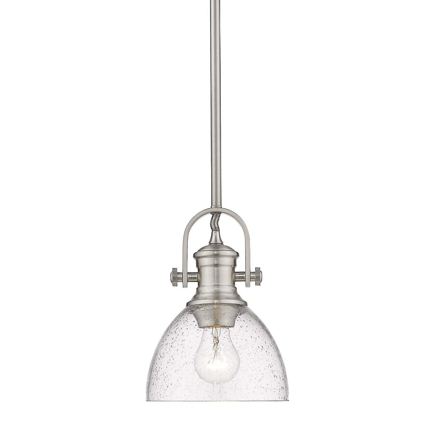 Hines Mini Pendant in Pewter with Seeded Glass - - Golden Lighting