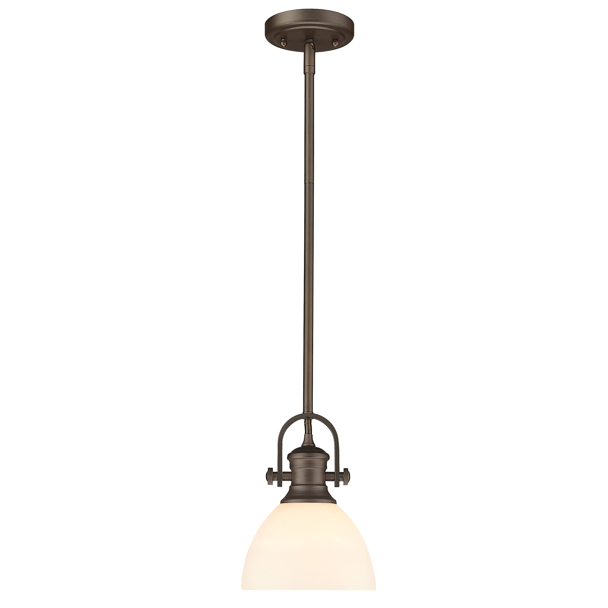 Yep by Golden Lighting Hines 1-light 7in Pendant in Rubbed Bronze and Opal Glass - - Golden Lighting