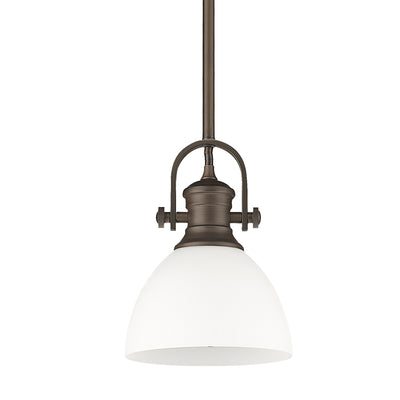 Yep by Golden Lighting Hines 1-light 7in Pendant in Rubbed Bronze and Opal Glass - - Golden Lighting