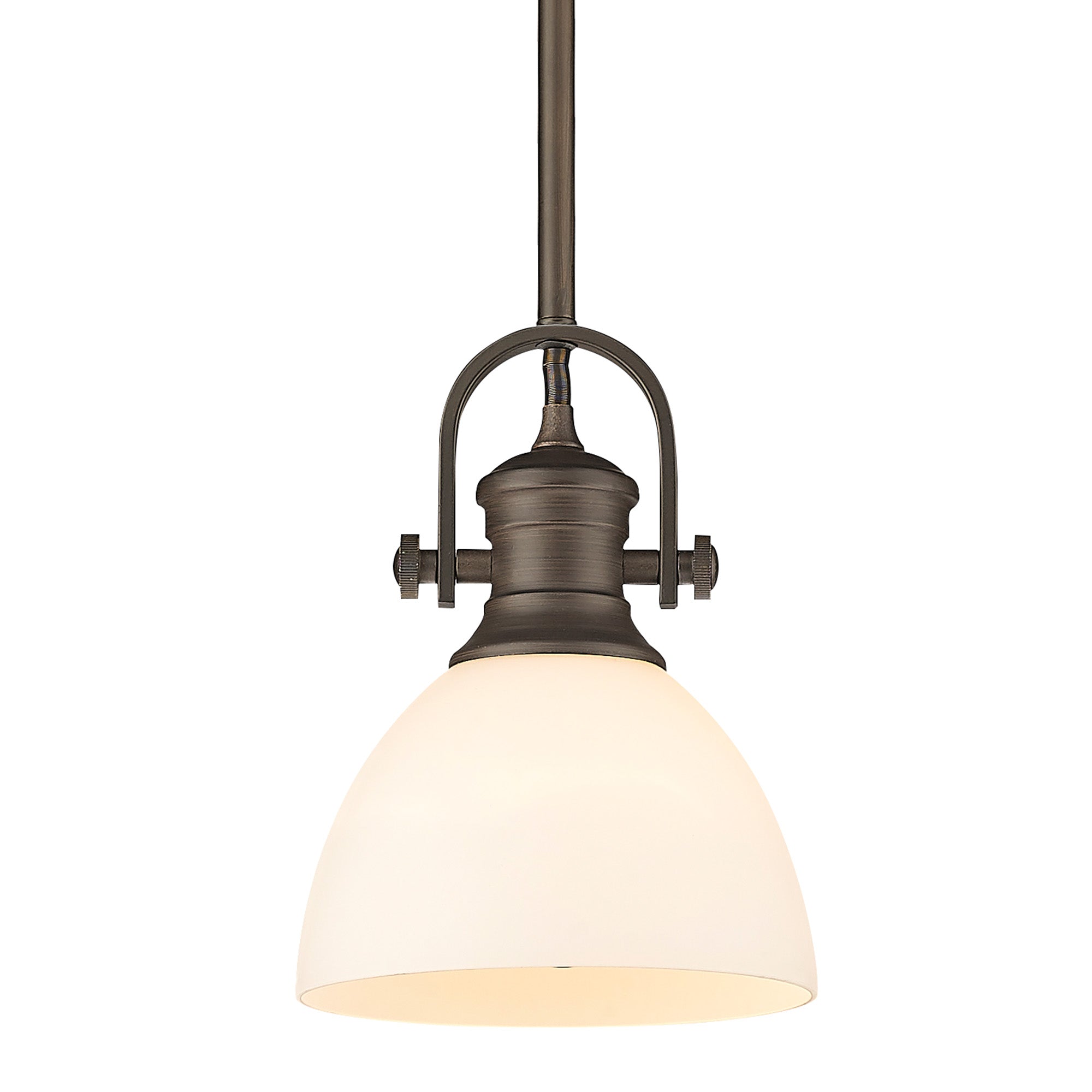 Hines Mini Pendant in Rubbed Bronze with Opal Glass - - Golden Lighting