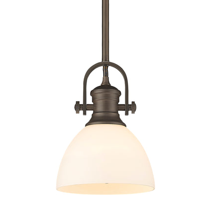 Hines Mini Pendant in Rubbed Bronze with Opal Glass - - Golden Lighting