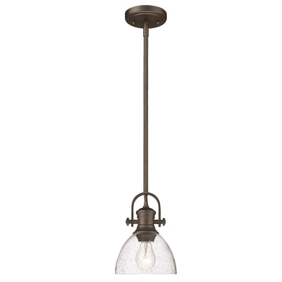 Yep by Golden Lighting Hines 1-light 7in Pendant in Rubbed Bronze and Seeded Glass - - Golden Lighting