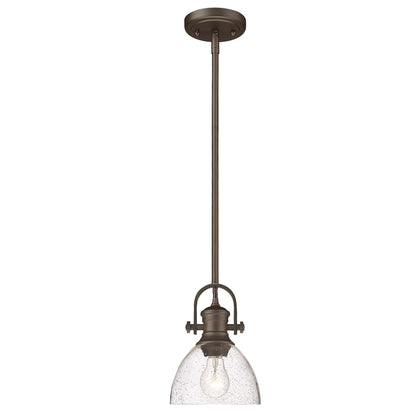 Yep by Golden Lighting Hines 1-light 7in Pendant in Rubbed Bronze and Seeded Glass - - Golden Lighting
