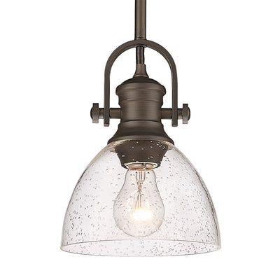 Yep by Golden Lighting Hines 1-light 7in Pendant in Rubbed Bronze and Seeded Glass - Default Title - Golden Lighting