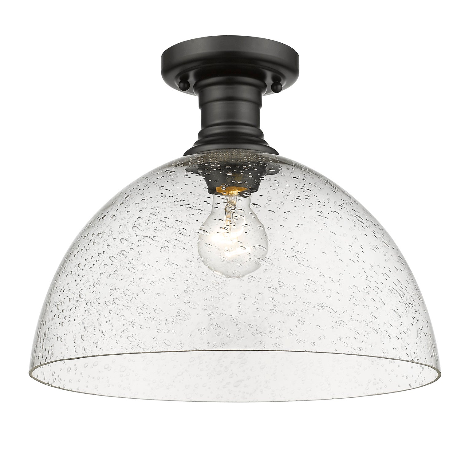 Yep by Golden Lighting Hines 1-light 14 in Semi-Flush Mount in Matte Black and Seeded Glass