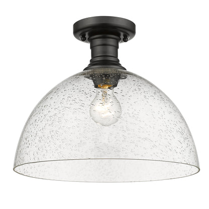 Yep by Golden Lighting Hines 1-light 14 in Semi-Flush Mount in Matte Black and Seeded Glass