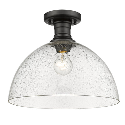 Yep by Golden Lighting Hines 1-light 14 in Semi-Flush Mount in Matte Black and Seeded Glass - - Golden Lighting