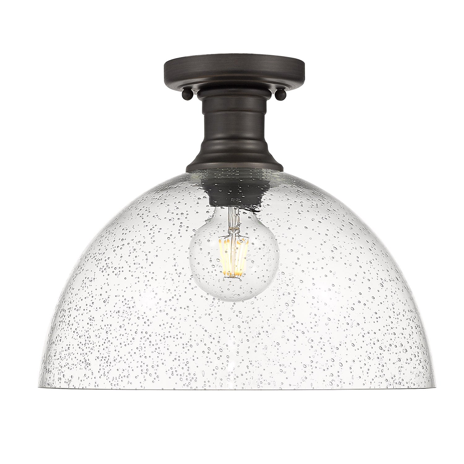 Yep by Golden Lighting Hines 1-light 14 in Semi-Flush Mount in Rubbed Bronze and Seeded Glass