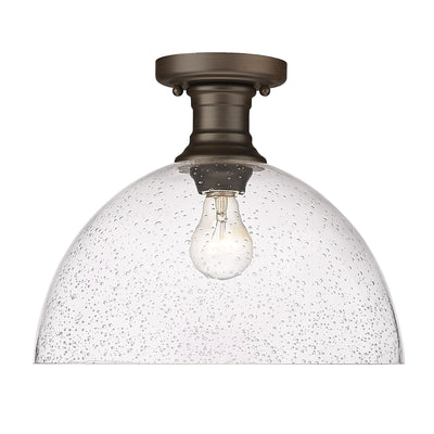 Yep by Golden Lighting Hines 1-light 14 in Semi-Flush Mount in Rubbed Bronze and Seeded Glass - - Golden Lighting