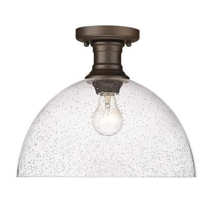 Hines 14" Semi-flush in Rubbed Bronze with Seeded Glass - Default Title - Golden Lighting