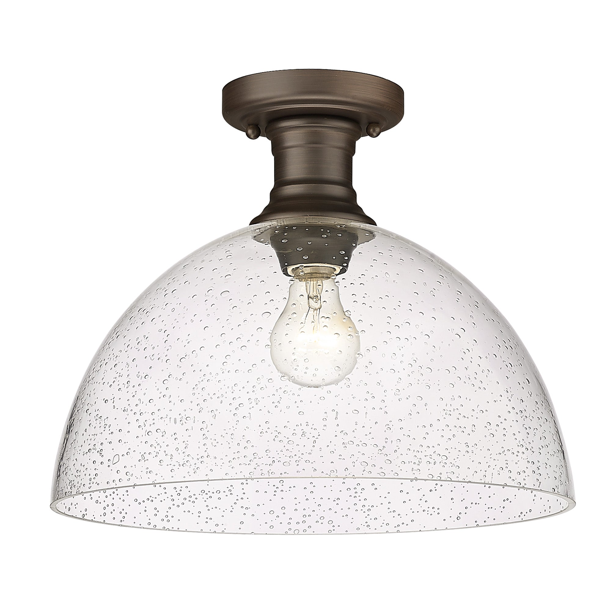 Hines 14" Semi-flush in Rubbed Bronze with Seeded Glass - - Golden Lighting