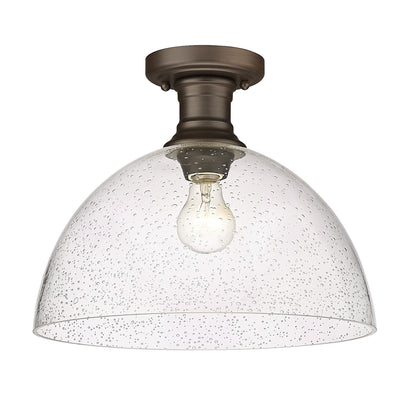 Yep by Golden Lighting Hines 1-light 14 in Semi-Flush Mount in Rubbed Bronze and Seeded Glass - - Golden Lighting