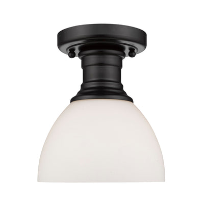 Yep by Golden Lighting Hines 1-light Semi-Flush Mount in Matte Black and Opal Glass - - Golden Lighting