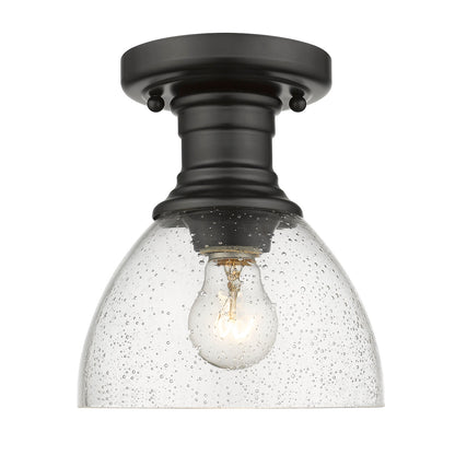Hines Semi-flush in Matte Black with Seeded Glass - - Golden Lighting