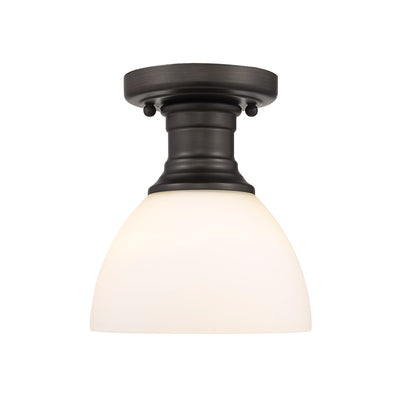 Yep by Golden Lighting Hines 1-light Semi-Flush Mount in Rubbed Bronze and Opal Glass - - Golden Lighting