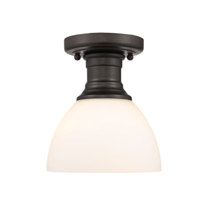 Yep by Golden Lighting Hines 1-light Semi-Flush Mount in Rubbed Bronze and Opal Glass - - Golden Lighting