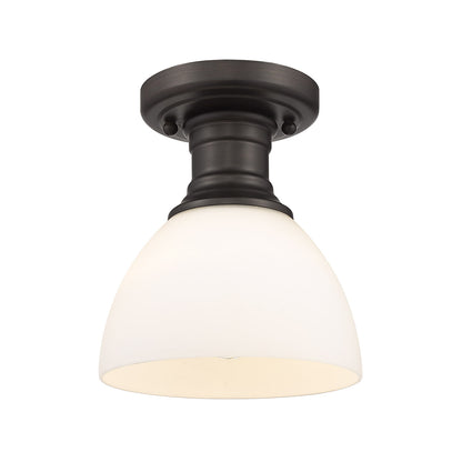 Yep by Golden Lighting Hines 1-light Semi-Flush Mount in Rubbed Bronze and Opal Glass - - Golden Lighting