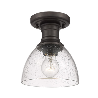 Yep by Golden Lighting Hines 1-light Semi-Flush Mount in Rubbed Bronze and Seeded Glass - Default Title - Golden Lighting