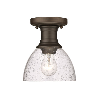 Yep by Golden Lighting Hines 1-light Semi-Flush Mount in Rubbed Bronze and Seeded Glass - - Golden Lighting