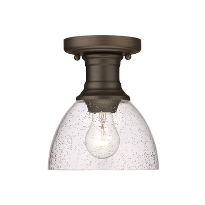 Yep by Golden Lighting Hines 1-light Semi-Flush Mount in Rubbed Bronze and Seeded Glass - - Golden Lighting