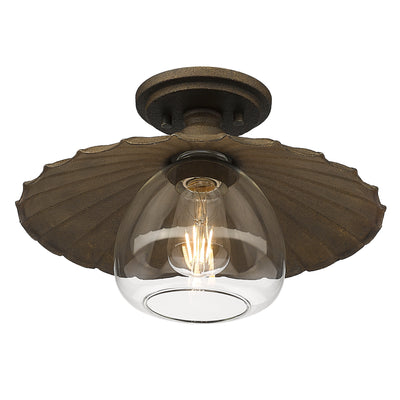 Clemence 1-light Flush Mount in Dark Rust, view from below - Golden Lighting