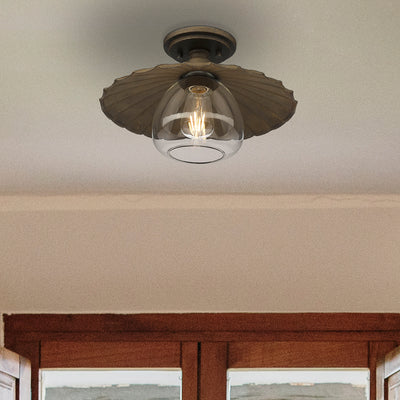 Clemence 1-light Flush Mount in Dark Rust, room scene detail - Golden Lighting