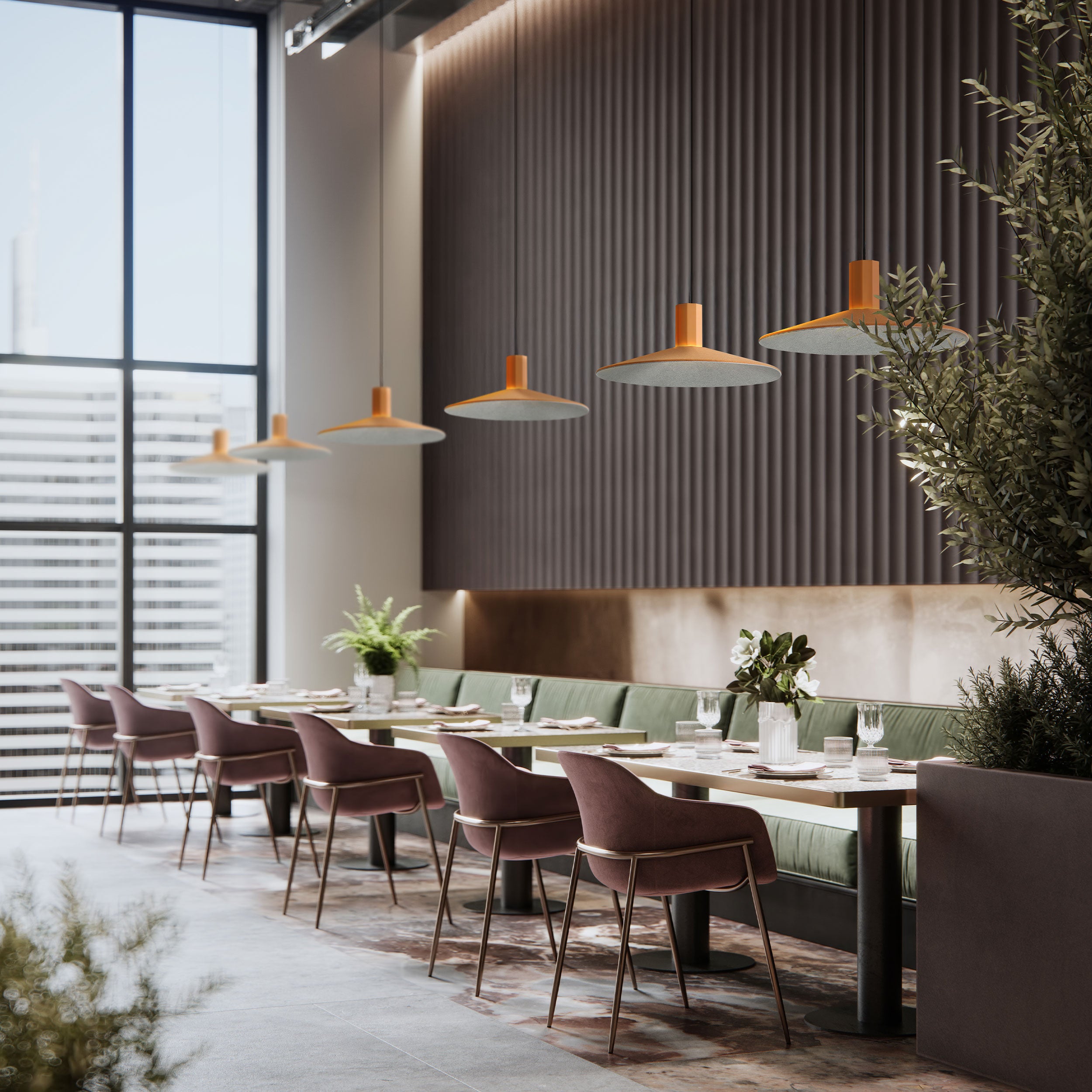 Golden Lighting Faroe 20in Integrated LED Pendant in Earth Yellow/Grey Felt - - Golden Lighting