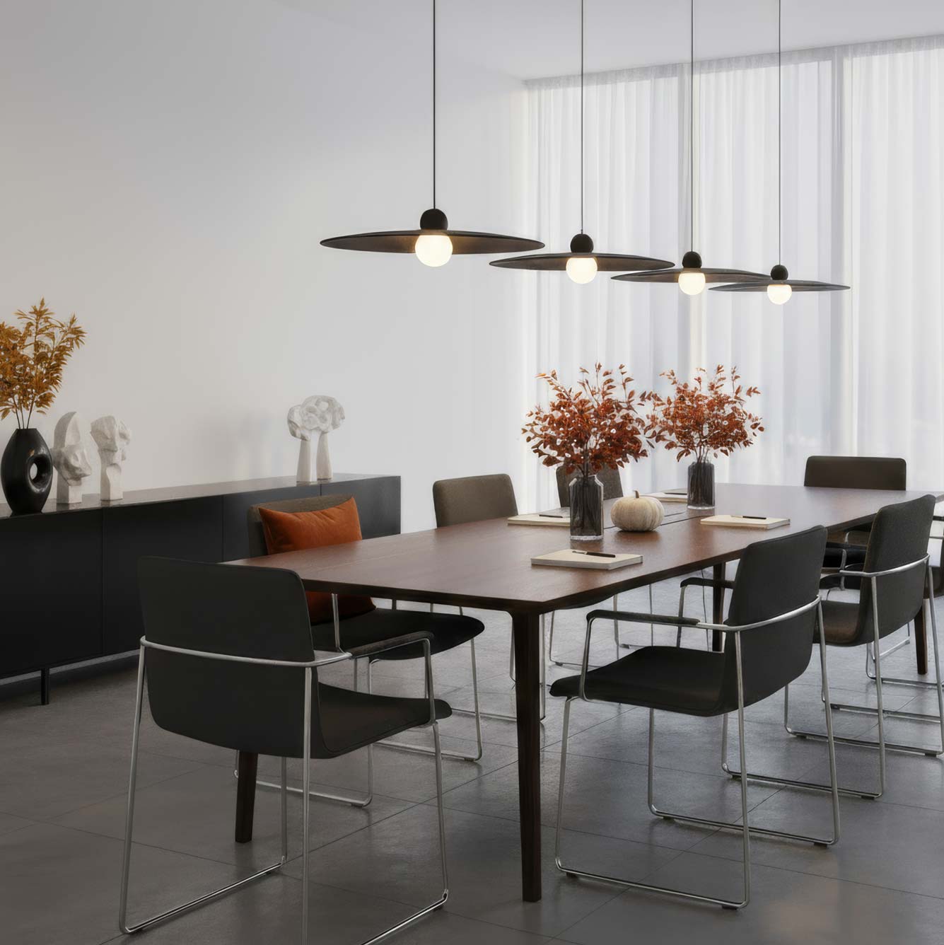 Golden Lighting Faroe 24in Integrated LED Pendant in Flecked Black/Grey Felt - - Golden Lighting