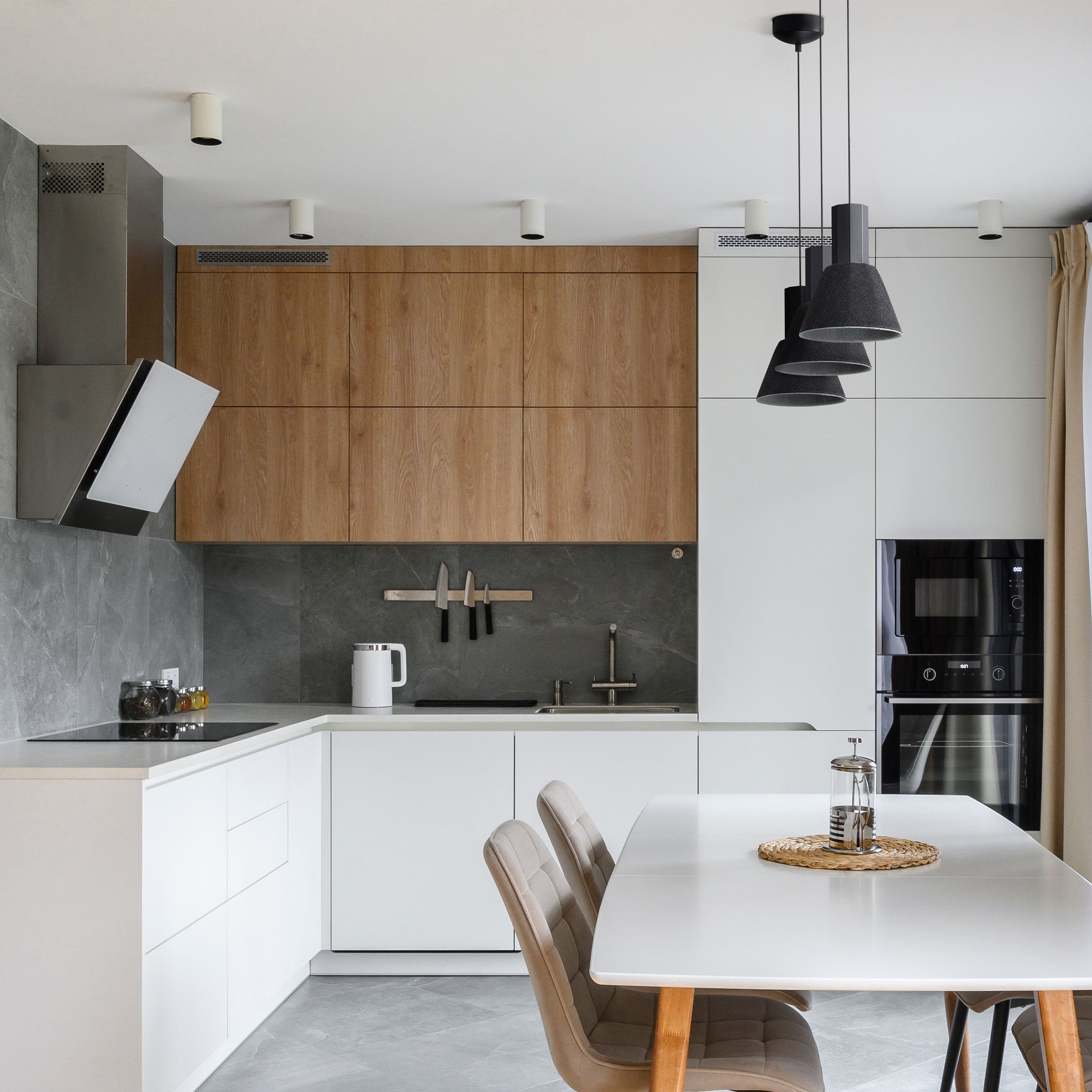 Golden Lighting Faroe 8in Integrated LED Pendant in Flecked Black/Grey Felt - - Golden Lighting