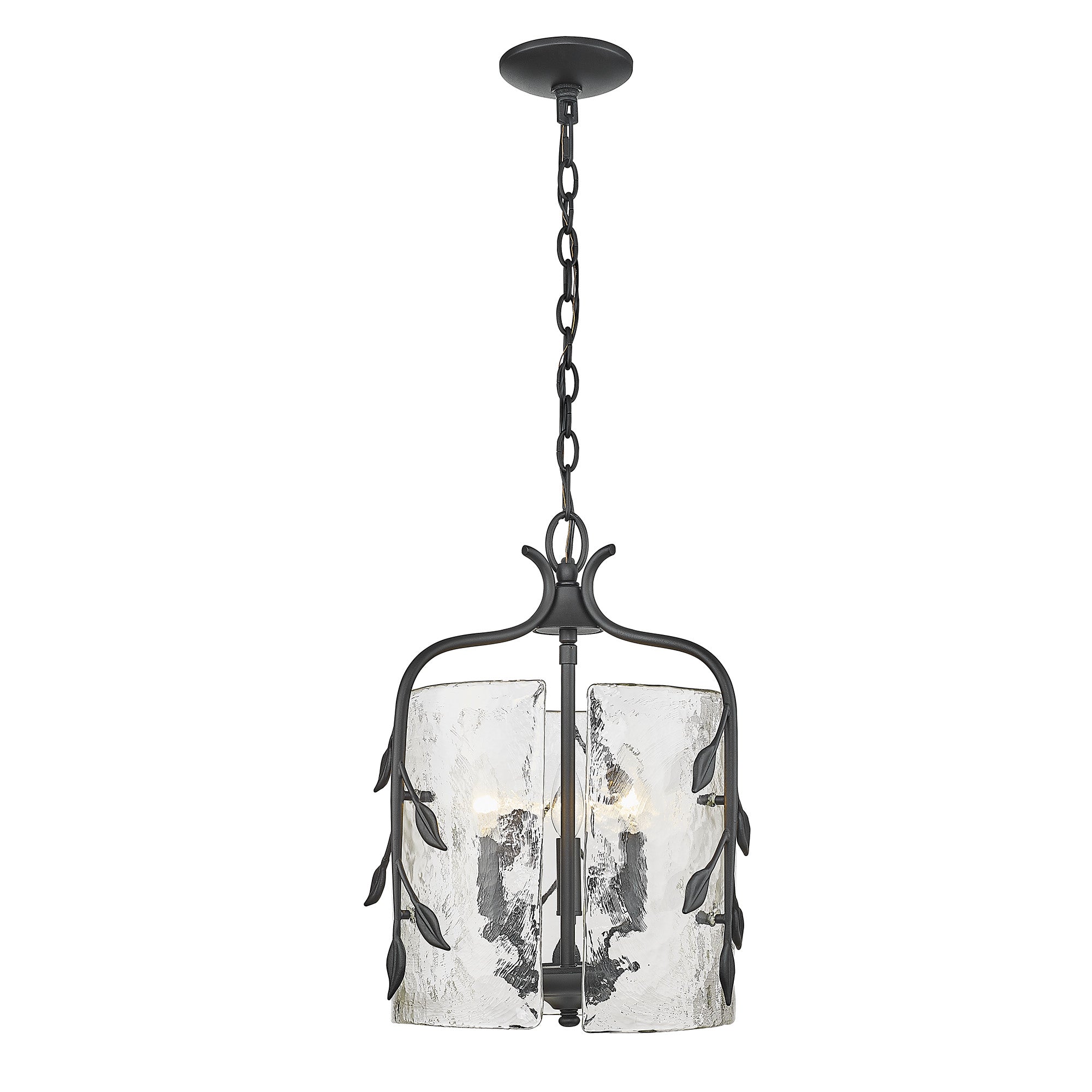 Calla 3 Light Pendant in Natural Black with Hammered Water Glass Shade - Default Title - Golden Lighting