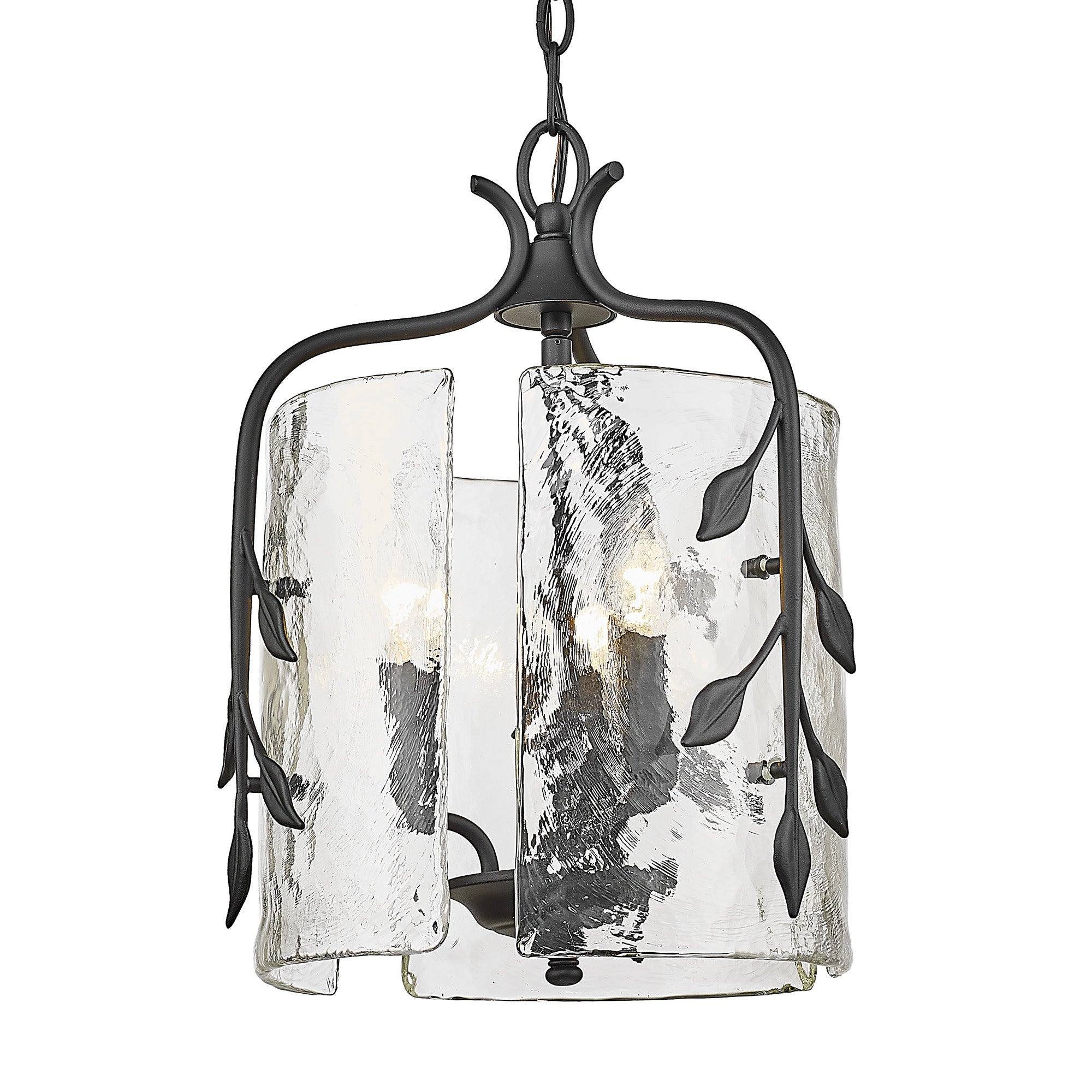 Calla 3 Light Pendant in Natural Black with Hammered Water Glass Shade - - Golden Lighting