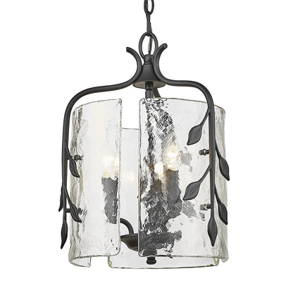 Calla 3 Light Pendant in Natural Black with Hammered Water Glass Shade - - Golden Lighting