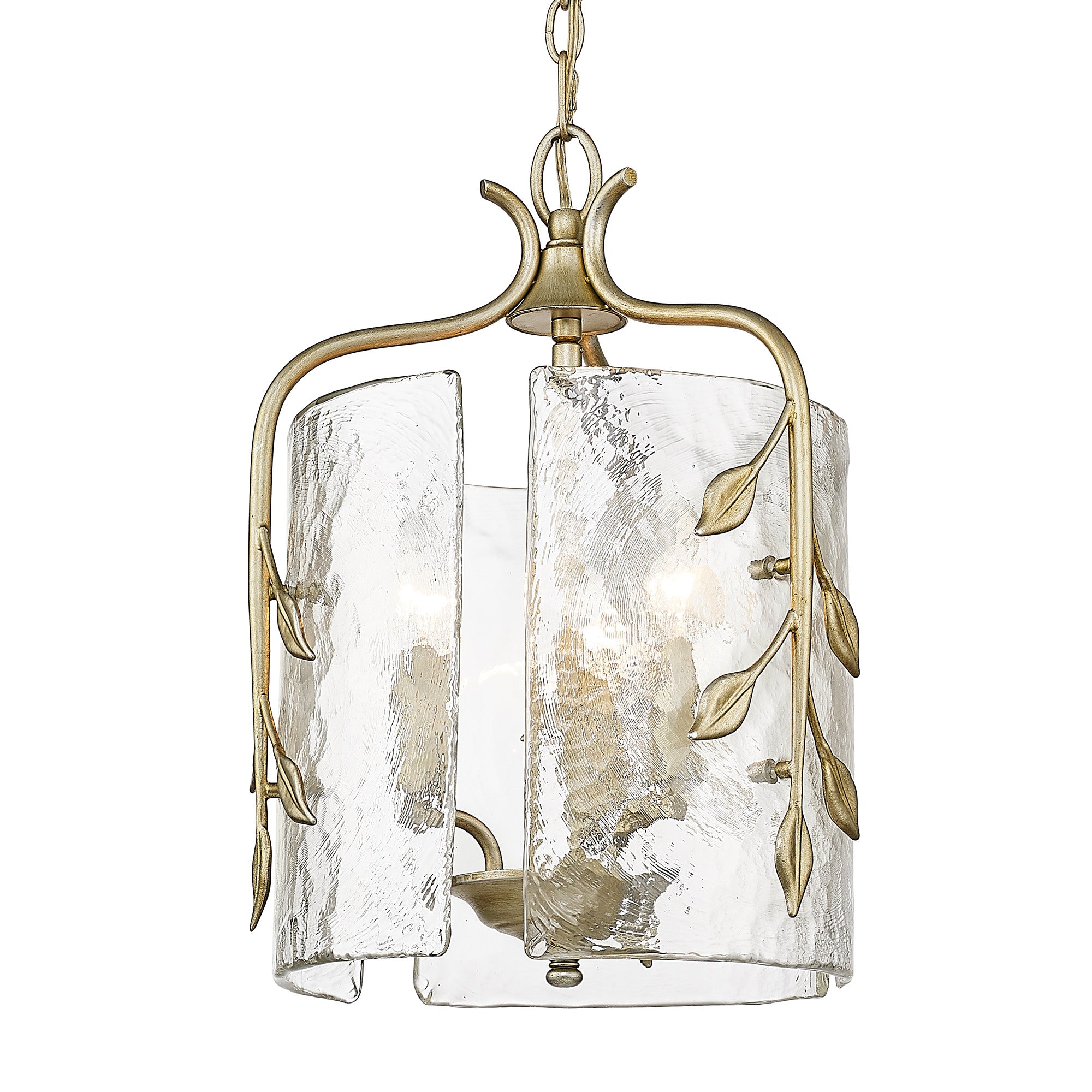 Calla WG 3 Light Pendant in White Gold with Hammered Water Glass Shade - - Golden Lighting