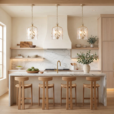 Calla 3-light Pendant in White Gold, AI-visualized kitchen scene - Golden Lighting