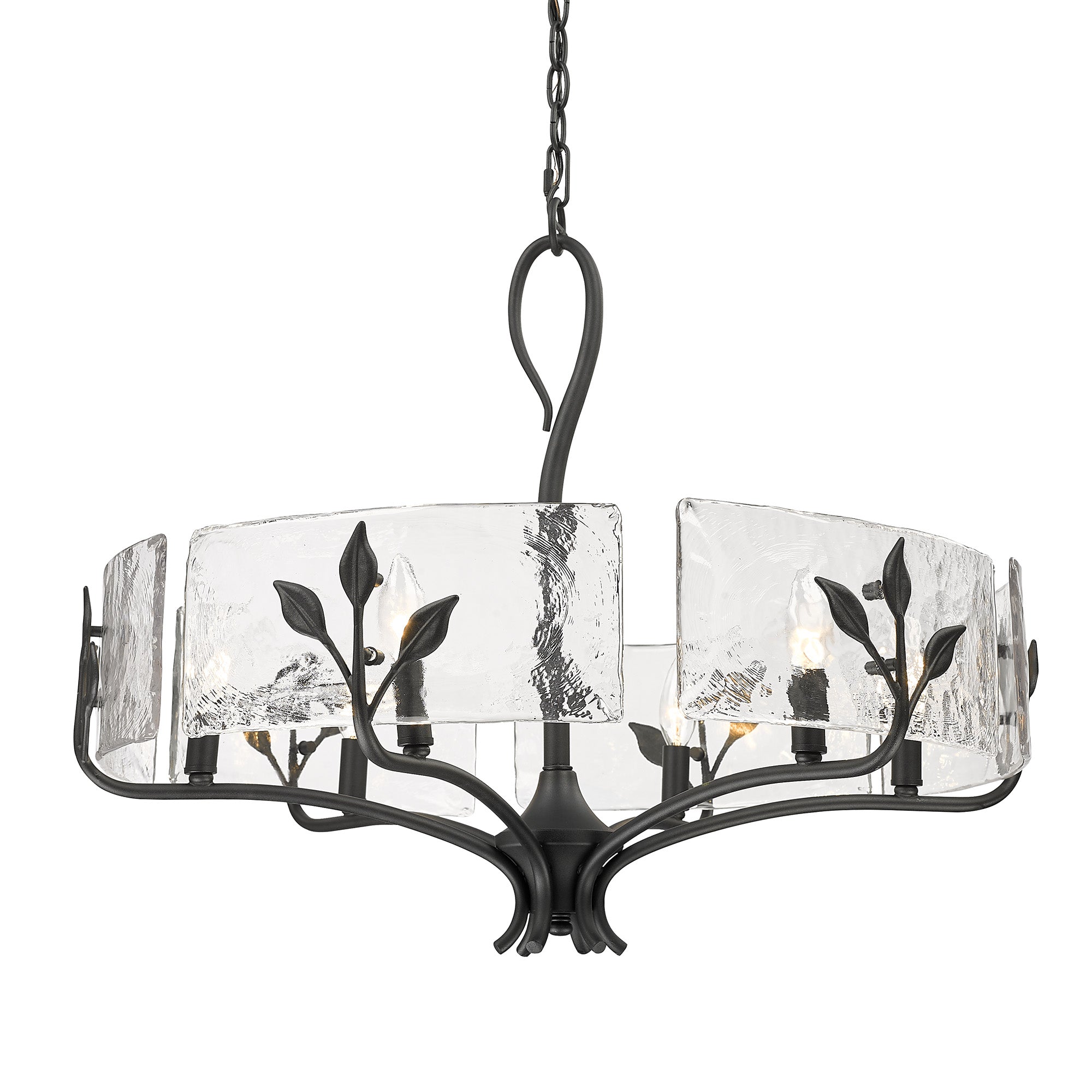 Calla 6 Light Chandelier in Natural Black with Hammered Water Glass Shade - - Golden Lighting