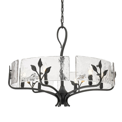 Calla 6 Light Chandelier in Natural Black with Hammered Water Glass Shade - - Golden Lighting