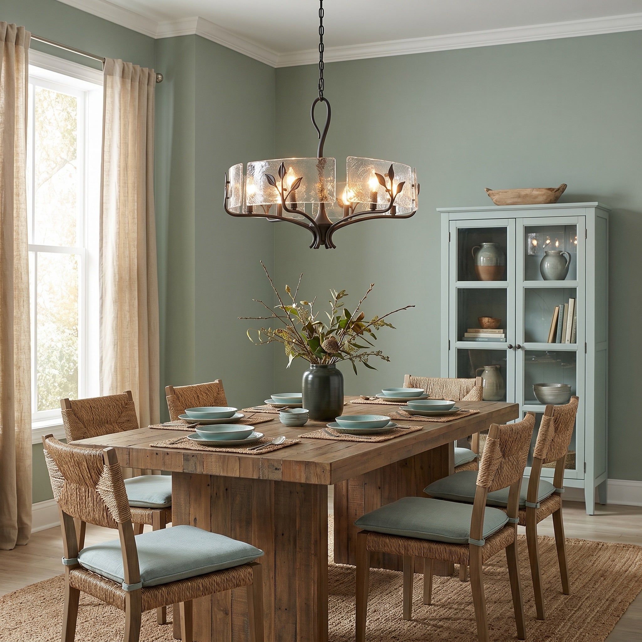 Calla 6-light Chandelier in Natural Black, AI-visualized dining room scene - Golden Lighting