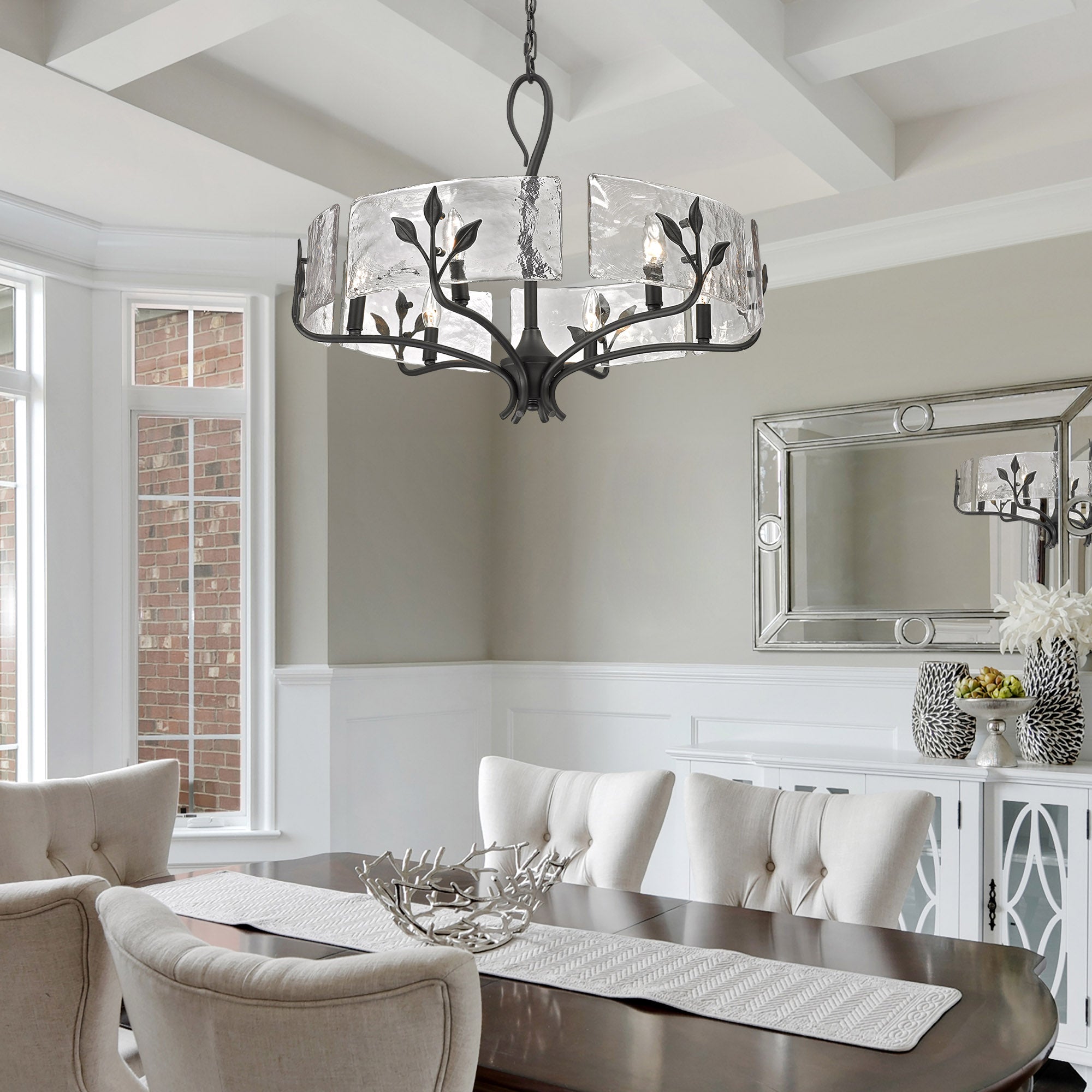 Calla 6 Light Chandelier in Natural Black with Hammered Water Glass Shade - Default Title - Golden Lighting