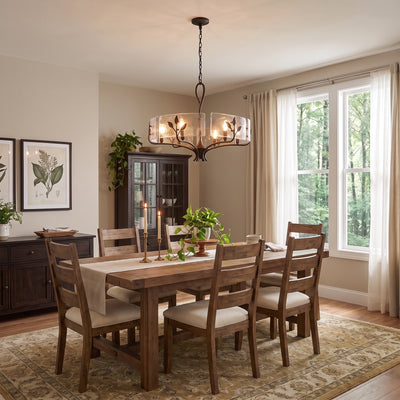 Calla 6-light Chandelier in Natural Black, AI-visualized dining room scene - Golden Lighting