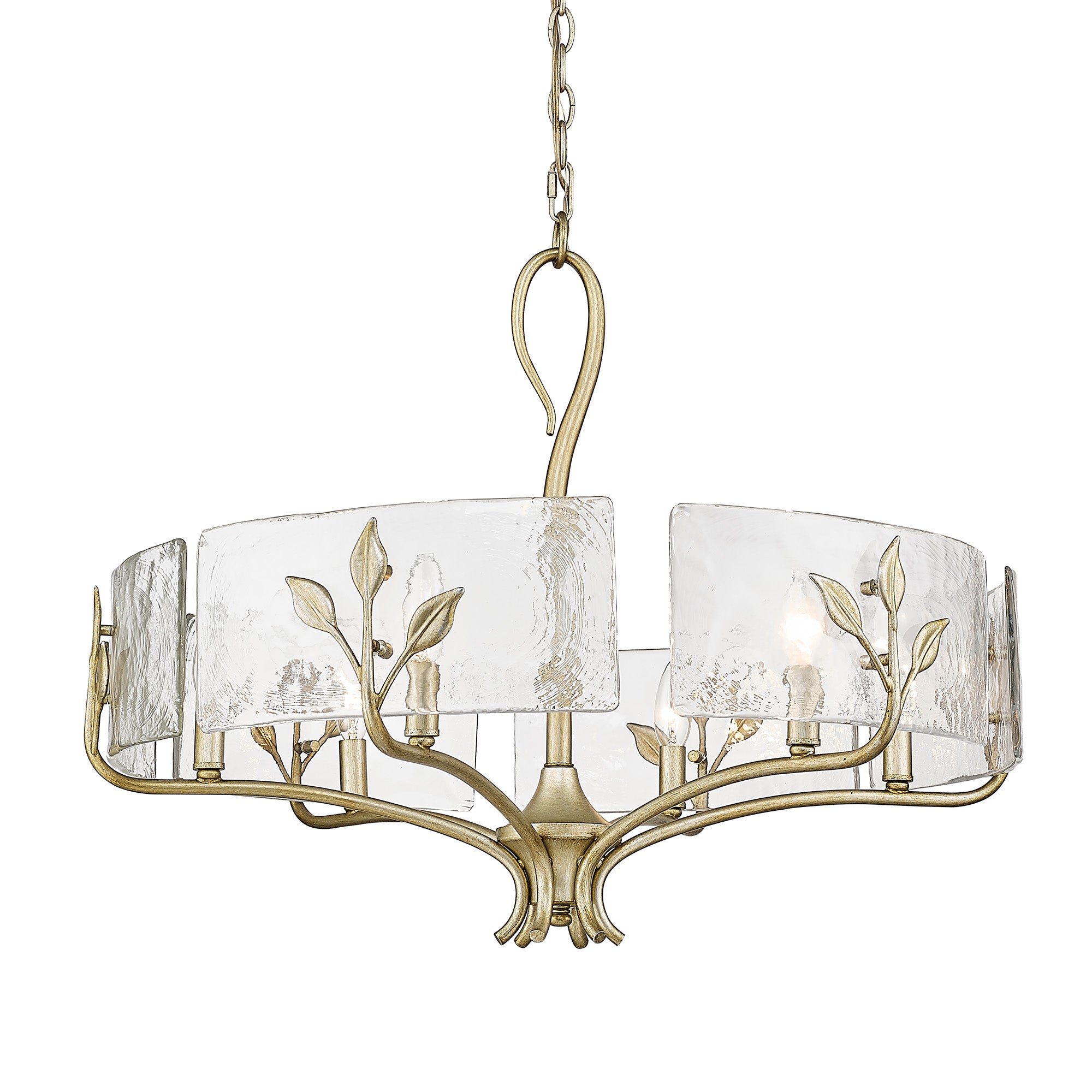 Calla WG 6 Light Chandelier in White Gold with Hammered Water Glass Shade - - Golden Lighting