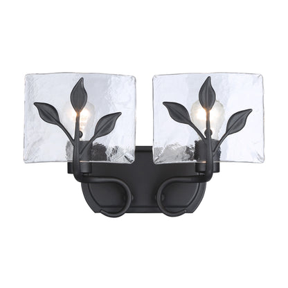 Calla 2-Light Vanity Light in Natural Black with Hammered Water Glass - - Golden Lighting