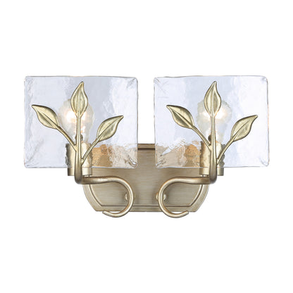 Calla 2-Light Vanity Light in White Gold with Hammered Water Glass - - Golden Lighting
