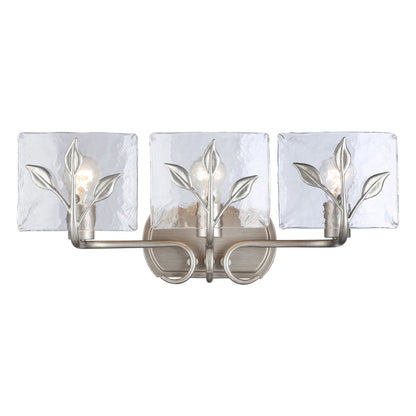 Calla 3-Light Vanity Light in Peruvian Silver with Hammered Water Glass - - Golden Lighting