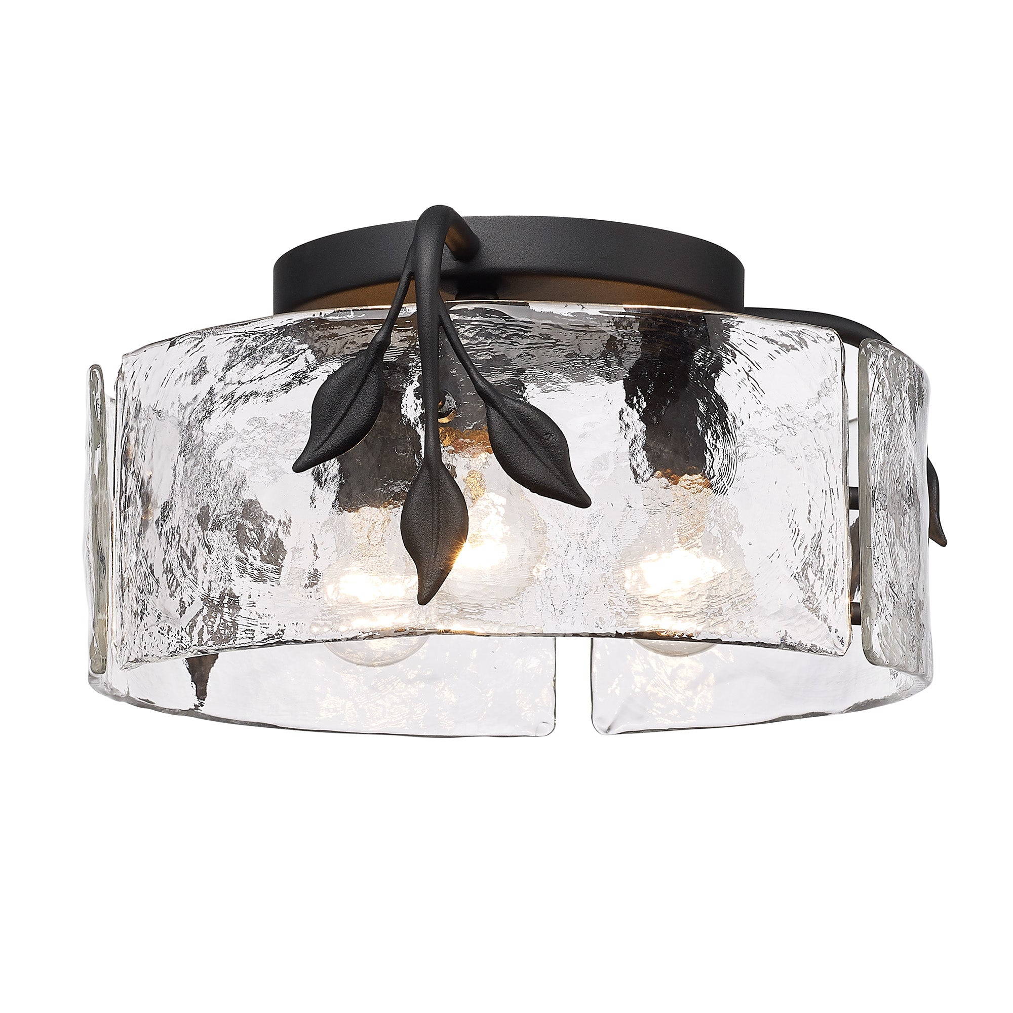 Calla 3 Light Flush Mount in Natural Black with Hammered Water Glass Shade - - Golden Lighting