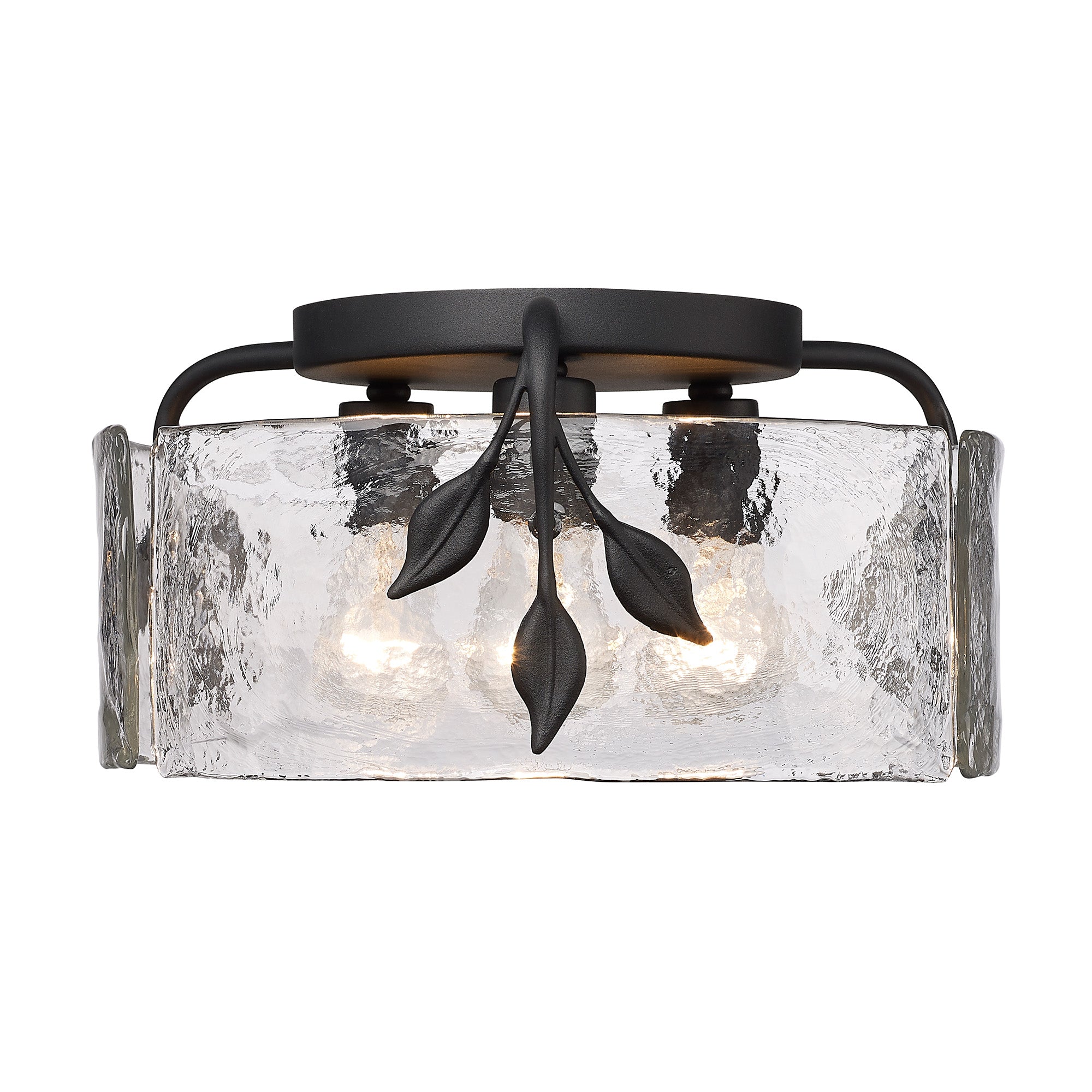 Calla 3 Light Flush Mount in Natural Black with Hammered Water Glass Shade - Default Title - Golden Lighting