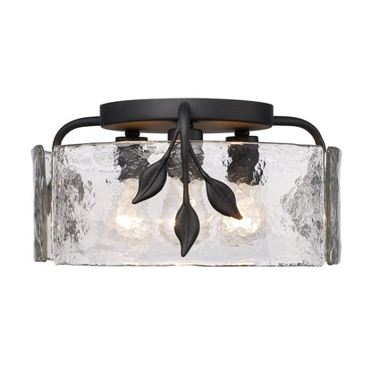 Calla 3 Light Flush Mount in Natural Black with Hammered Water Glass Shade - Default Title - Golden Lighting