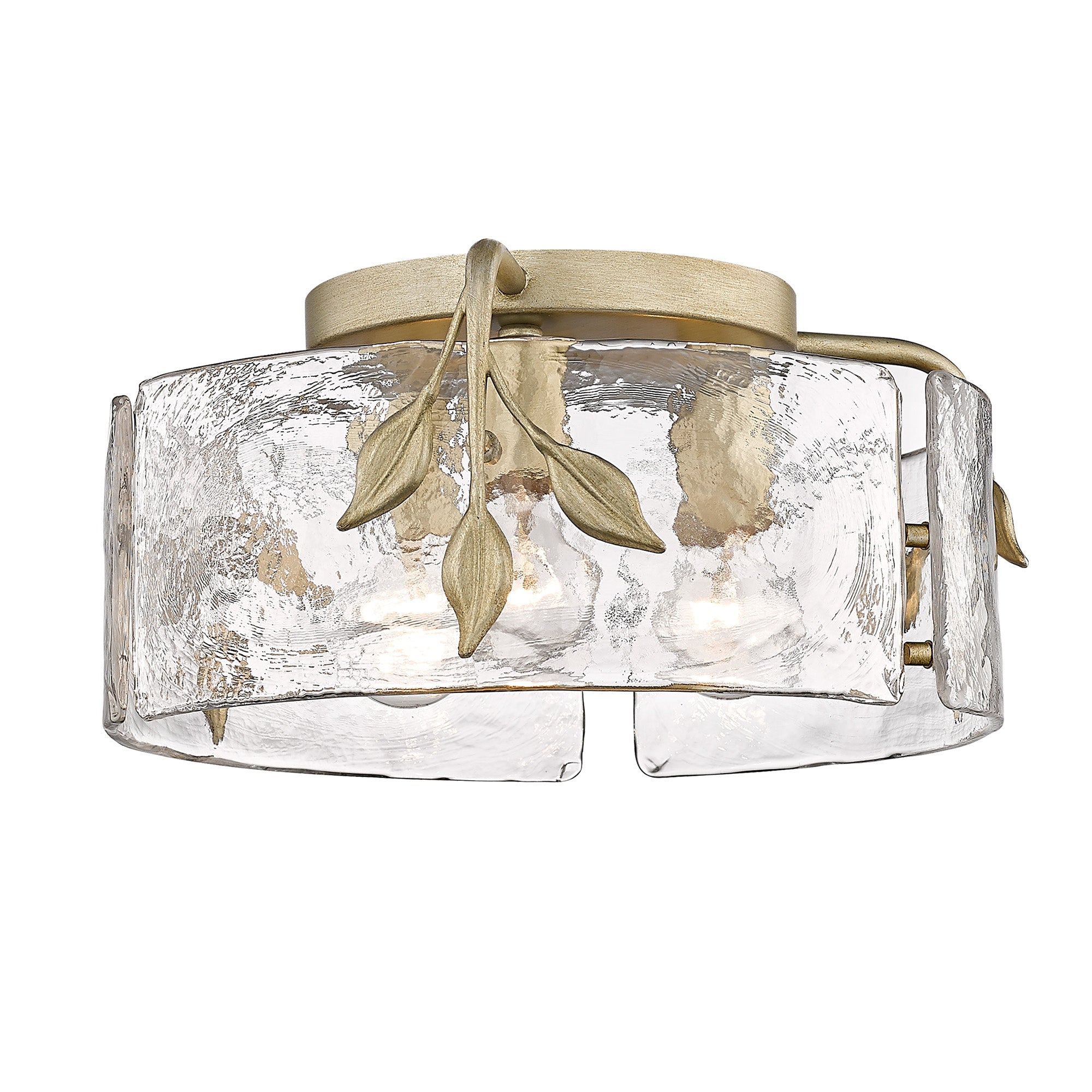 Calla WG 3 Light Flush Mount in White Gold with Hammered Water Glass Shade - - Golden Lighting