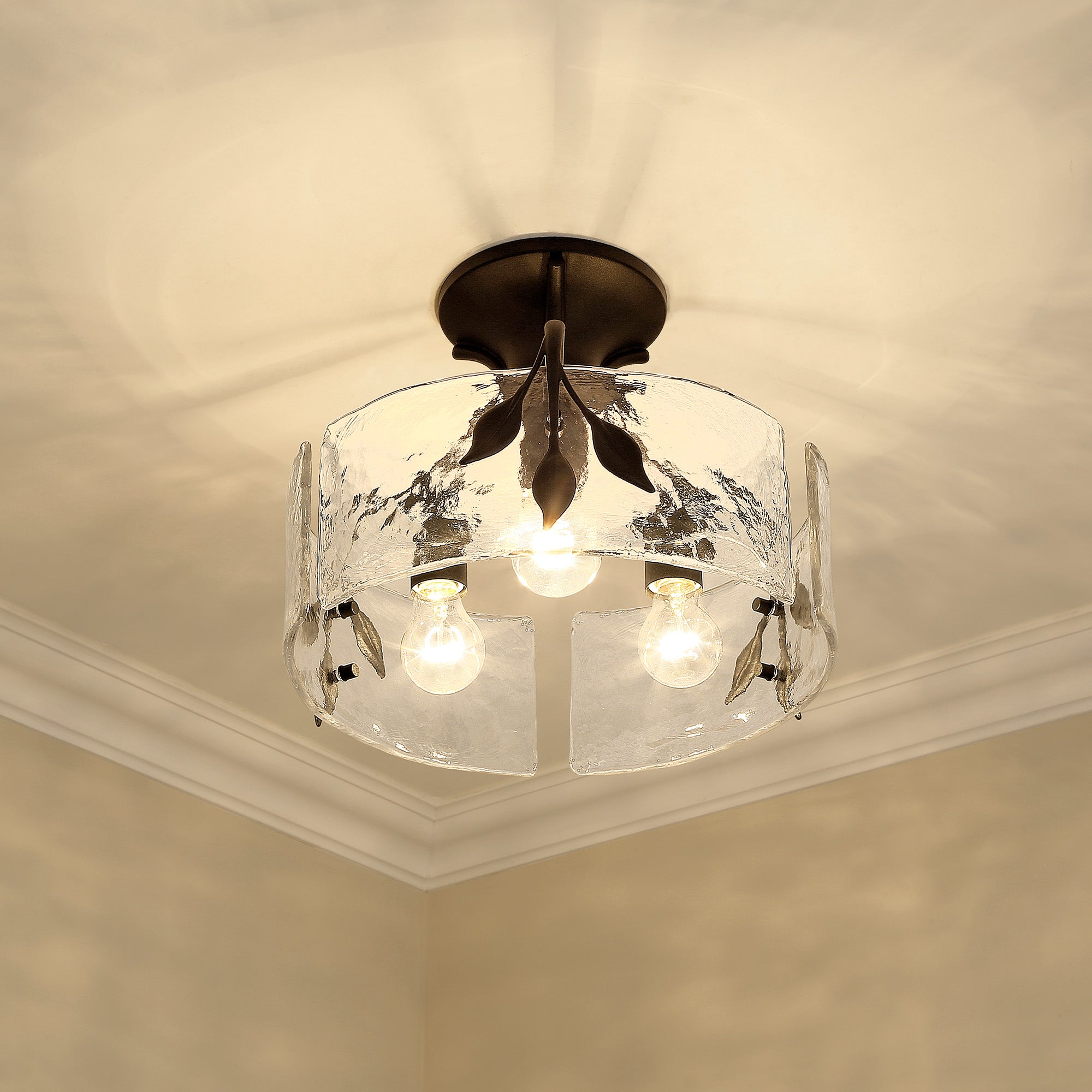 Golden Lighting Calla 3-light Semi-Flush Mount in Natural Black - - Golden Lighting
